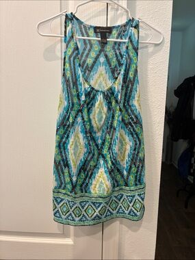 INC International Concepts Turquoise, Blue & Lime Patterned Sleeveless Tank